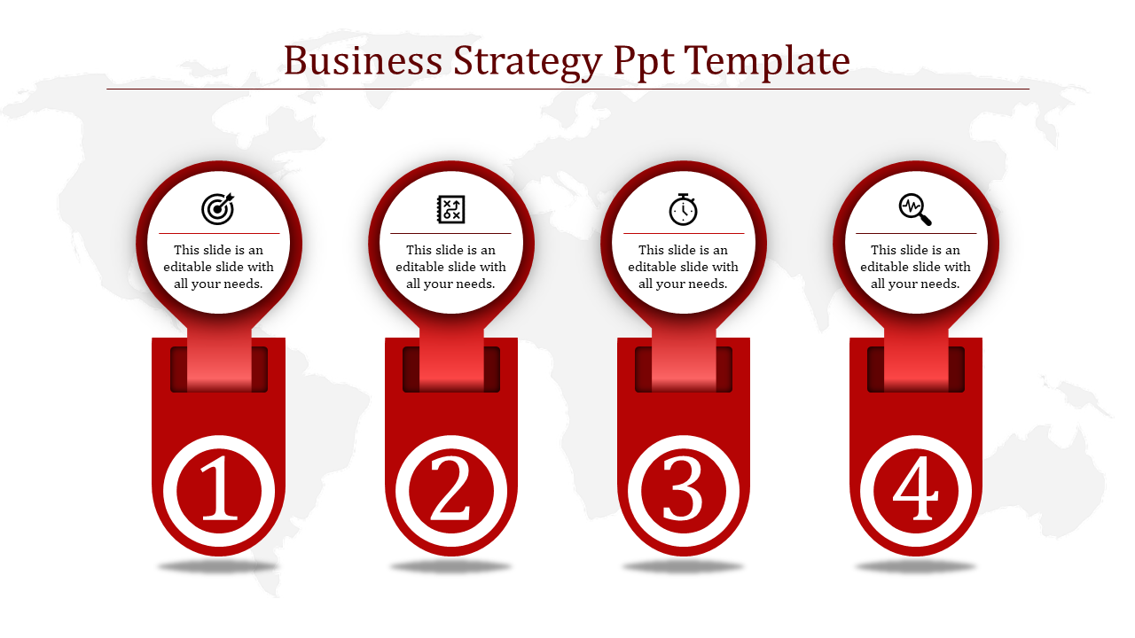Predesigned Business Strategy PPT Template In Red Color